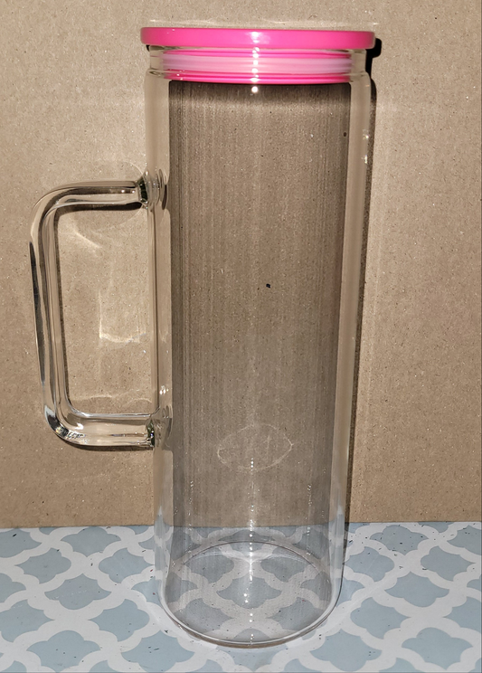 20oz tall skinny glass cup w/handle