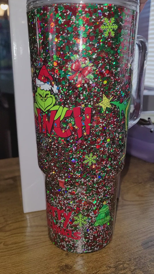 40oz plastic snowglobe grinch