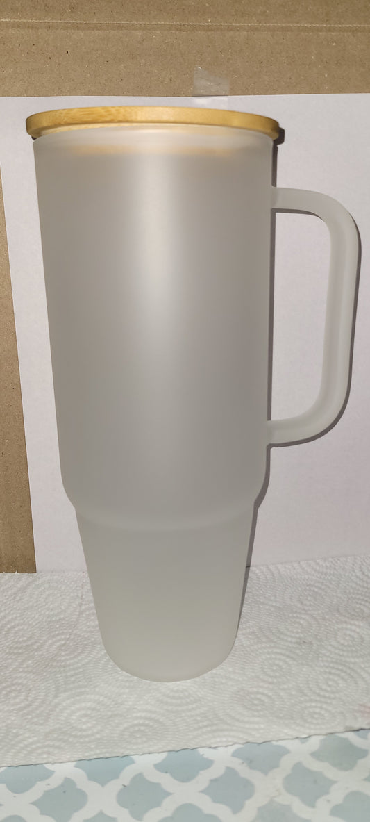 40oz frosted glass tumbler with bamboo lid