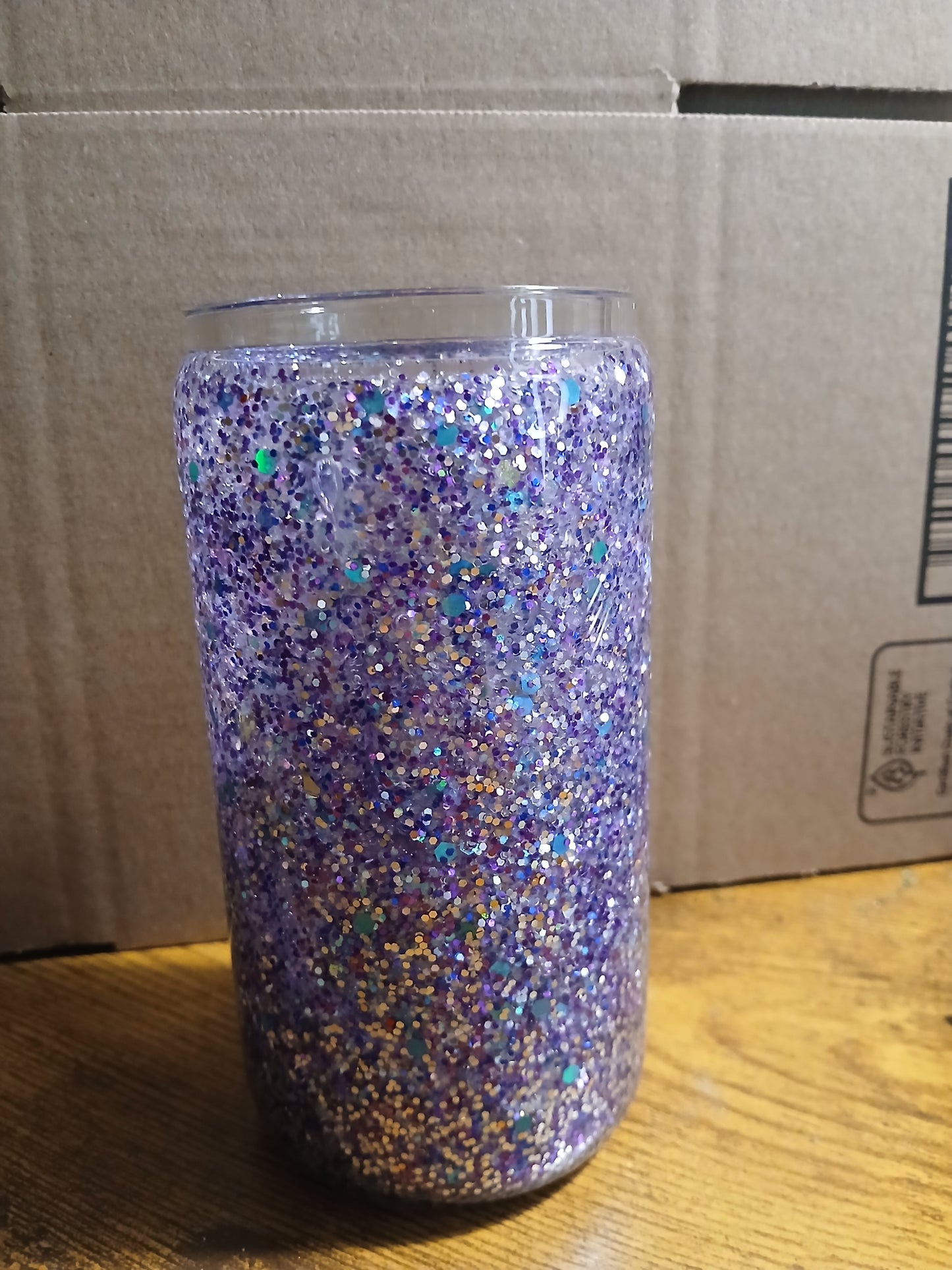 Purple, sliver, teal glitter 16oz glass snowglobe
