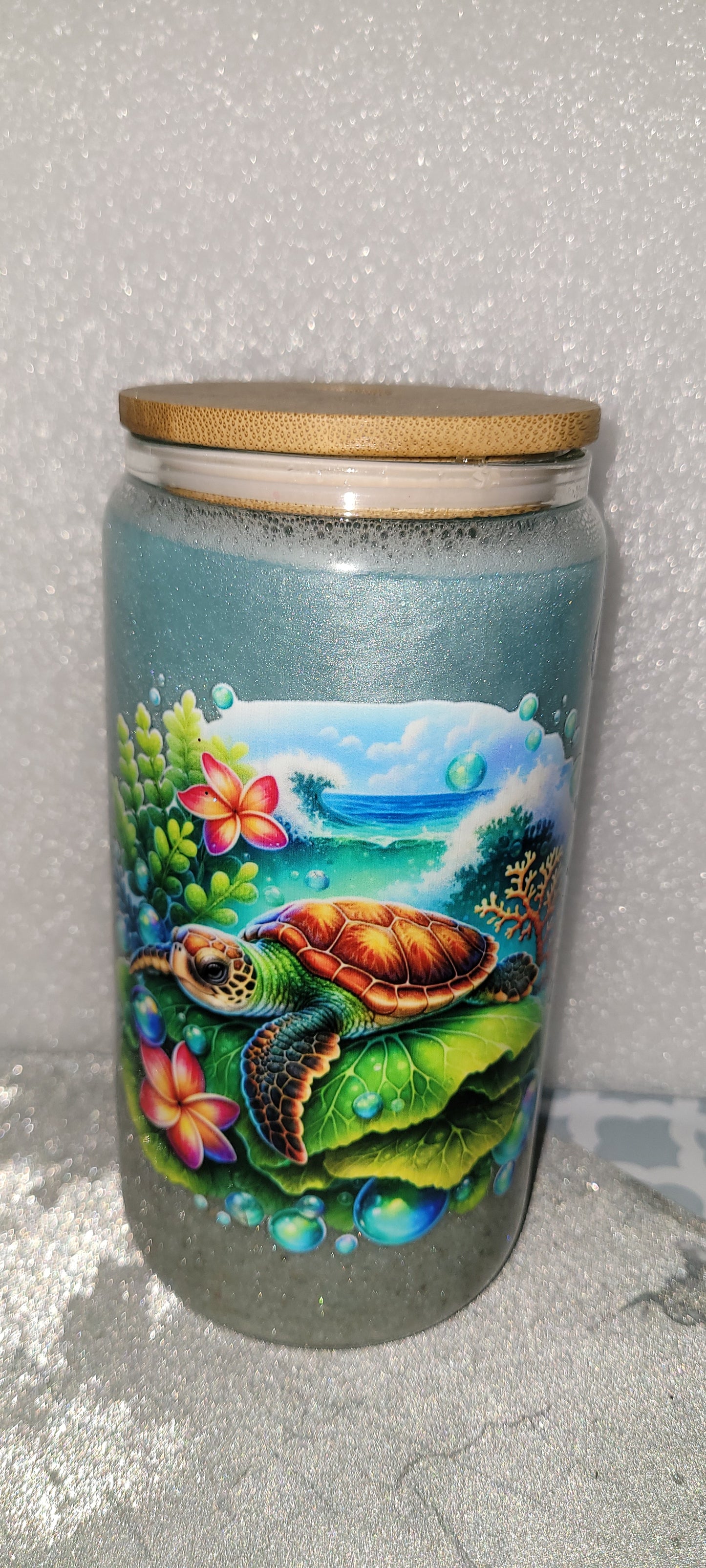 Pre-made 16oz glass snowglobes with sand